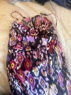VENUS Black Slip Dress with Pink & Purple Floral Print